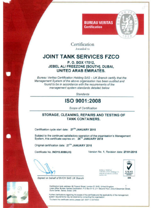 Bureau Veritas ISO 9001 – Joint Tank Services FZCO